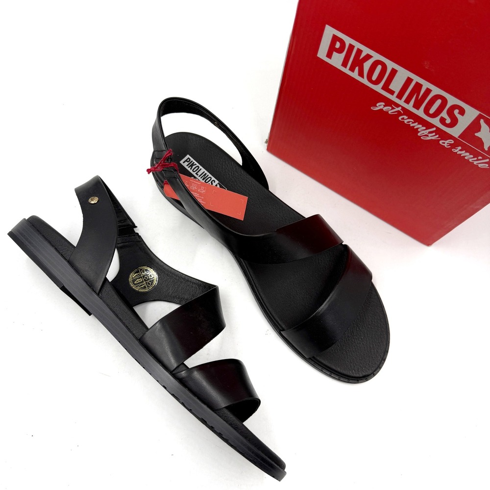 Pikolinos Formentera Sandals Black Leather Slingback Strappy Flat Sz 42 / 11